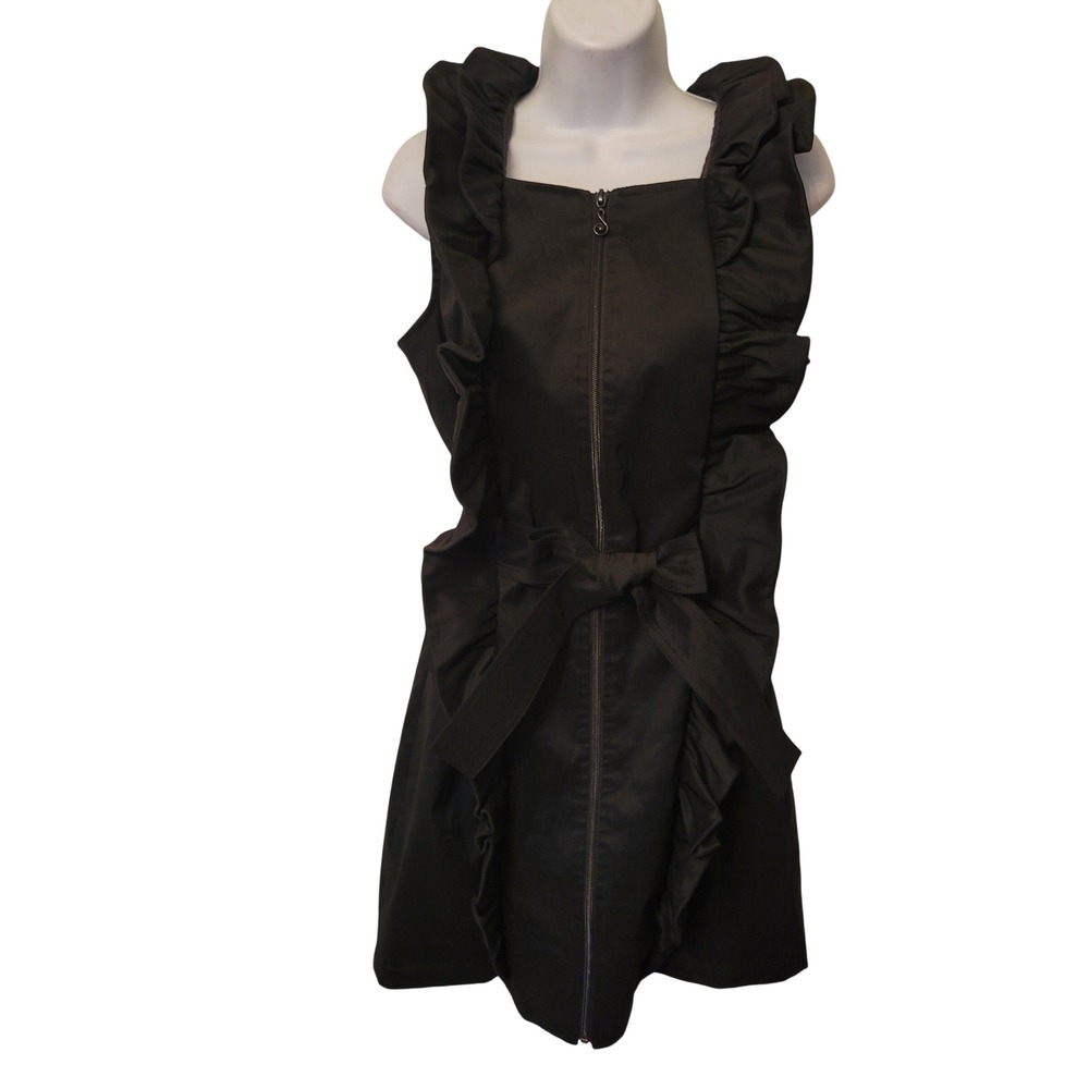 Samuel Dong M Mini Dress Black Ruffle Front Tie Taffeta LBD Whimsigoth Formal